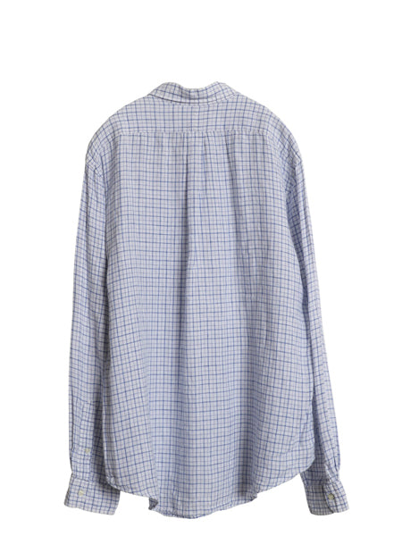 00s ラルフローレン チェック 長袖 ボタンダウン シャツ メンズ XL オールド ポロ 100% リネン 高級 長袖シャツ ワンポイント 大きいサイズ