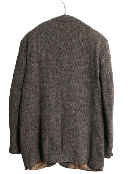 80s USA製 ハリスツイード テーラード ジャケット メンズ XL 程 ヴィンテージ ブレザー ツイード ウール トラッド ヘリンボーン ストライプ
