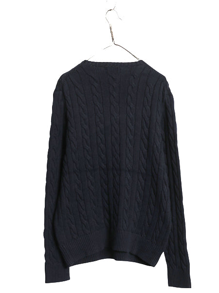 ポロ ラルフローレン コットン ケーブル ニット セーター メンズ L / 長袖ニット ワンポイント クルーネック シンプル きれいめ ネイビー