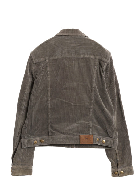 90s ラルフローレン ジーンズ 太畝 コーデュロイ ジャケット レディース L オールド ポロ ジージャン タイプ ジャンパー ブルゾン 革パッチ