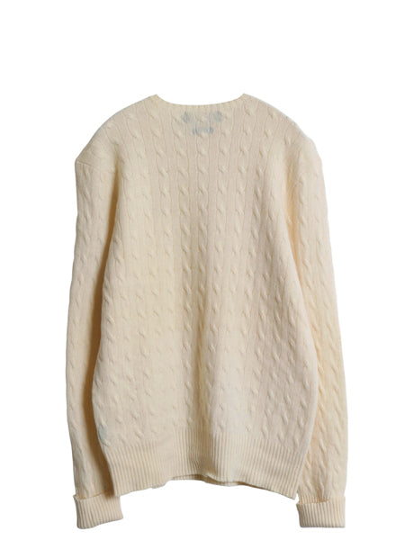 90s ポロ ラルフローレン ケーブル ニット セーター メンズ L / オールド ラム ウール 長袖ニット ワンポイント シンプル ナチュラル 薄手