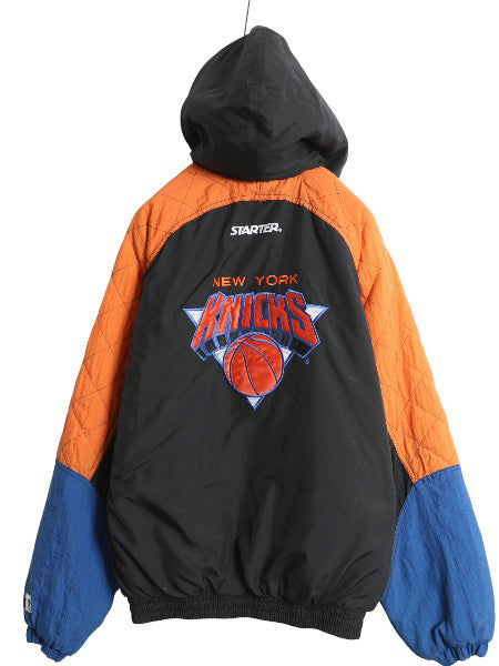 90s ニックス 中綿 ナイロン パーカー ジャケット メンズ L オールド NBA オフィシャル スターター スタジャン バスケ ブルゾン フルジップ