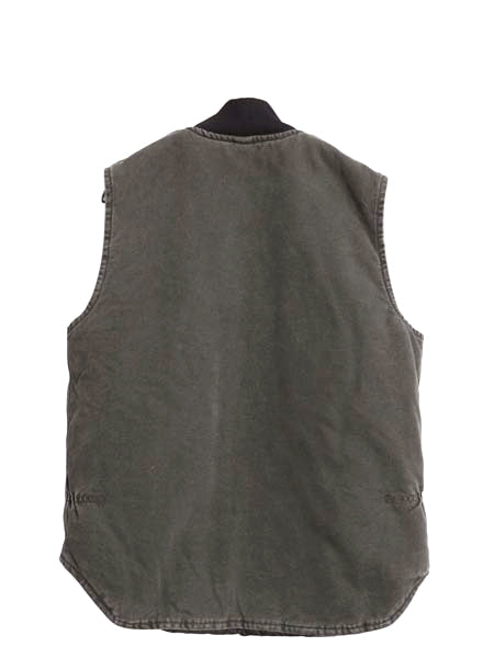 00s カーハート 中綿 ダック ベスト メンズ S 程/ オールド ワーク 腰ゴム ナイロン キルティング ライナー 重ね着 前開き モス グリーン