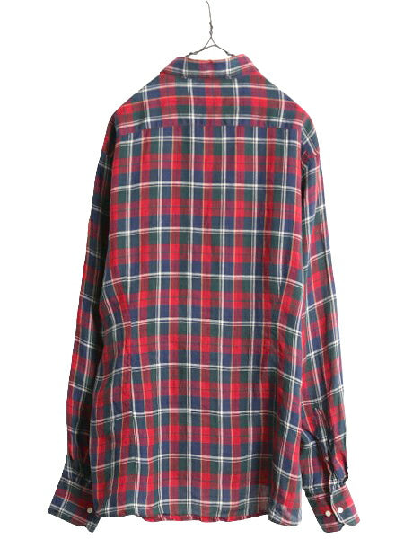 バブアー 100% リネン チェック 長袖 ボタンダウン シャツ メンズ XL 古着 Barbour 長袖シャツ BD ワンポイント ポケット付き 大きいサイズ