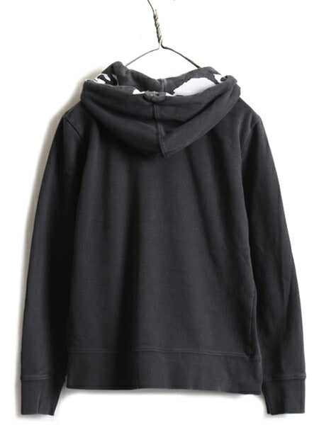 人気 黒 ■ ノースフェイス 迷彩 プリント スウェット フード パーカー レディース M / 古着 The North Face スエット プルオーバー 裏起毛