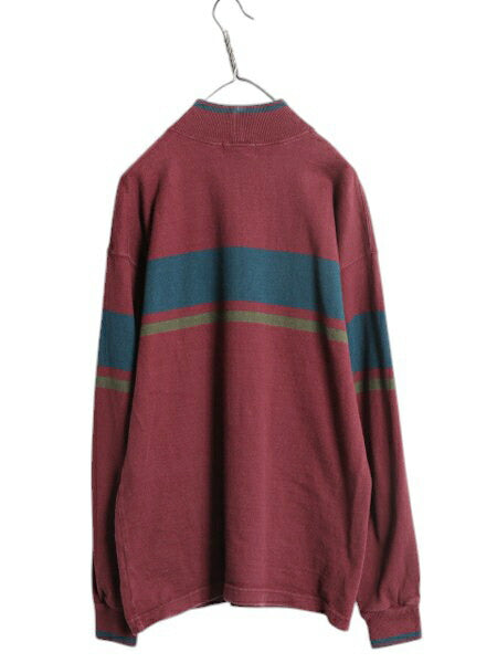 80s USA製 エルエルビーン モックネック ボーダー 長袖 Tシャツ メンズ M / ヴィンテージ LLBEAN ロンT ラガーシャツ 素材 ヘビーウェイト