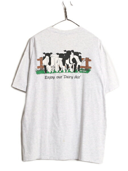 90s USA製 ウシ イラスト プリント Tシャツ メンズ レディース XL 古着 90年代 オールド 当時物 メッセージ アート アニマル 大きいサイズ