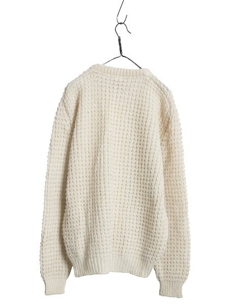 アイルランド製 フィッシャーマン ニット セーター メンズ XL 古着 アラン ヘビーウェイト ウール ケーブル 無地 ナチュラル 大きいサイズ