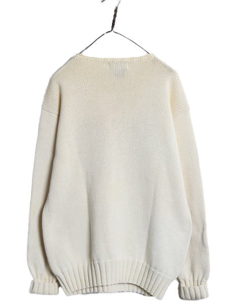 80s 90s ★ ポロカントリー ラルフローレン 星条旗 コットン ニット セーター レディース メンズ M / ヴィンテージ ポロ クルーネック 白