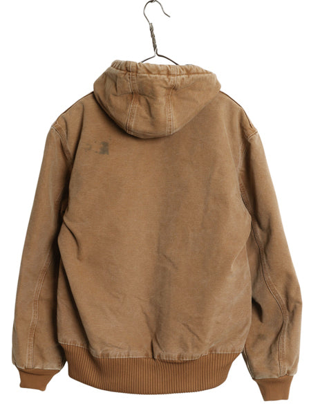 US企画 カーハート アクティブ ジャケット メンズ S / ワーク ダック フード パーカー 中綿 キルティング ライナー ブルゾン フルジップ 茶