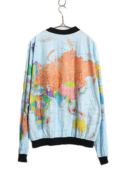 90s USA製 ★ 世界地図 総柄 ペーパー ジャケット メンズ L / オールド 当時物 フルジップ 紙ジャケ ブルゾン ポケット付き マルチカラー
