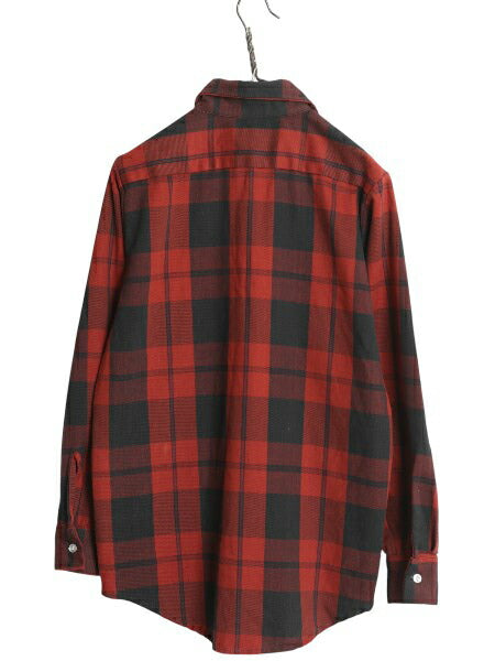 70s USA製 NORTHWAY チェック 長袖 シャツ メンズ M 古着 ヴィンテージ ヘビーウェイト コットン ツイル ポケット付き バッファロー 黒 赤