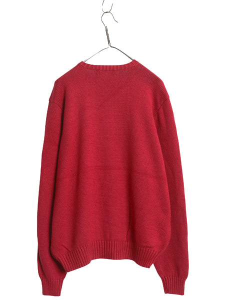 00s ポロ ラルフローレン コットン ニット セーター メンズ XL オールド 長袖ニット ワンポイント クルーネック シンプル 大きいサイズ 赤