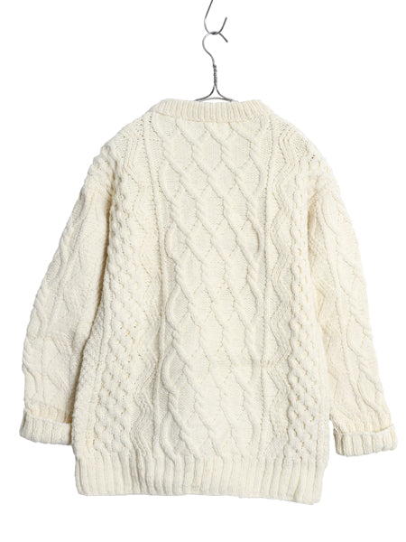 70s ハンドメイド ウール ケーブル ニット セーター メンズ S レディース M 程/ ヴィンテージ アラン フィッシャーマン ナチュラル 手編み