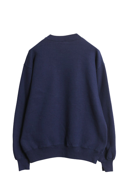 90s USA製 ラッセル プリント スウェット メンズ レディース L オールド トレーナー 前V 裏起毛 クルーネック シンプル ゆったり ネイビー