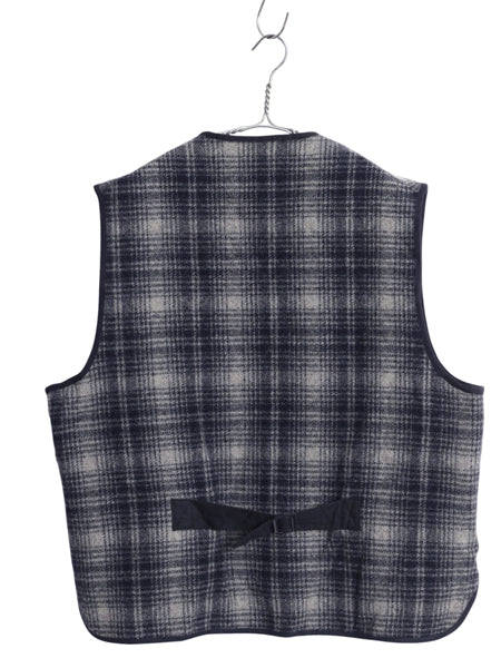 80s USA製 エルエルビーン フルジップ ウール ベスト メンズ L / ヴィンテージ オンブレ チェック シンチバック 前開き 重ね着 アウトドア