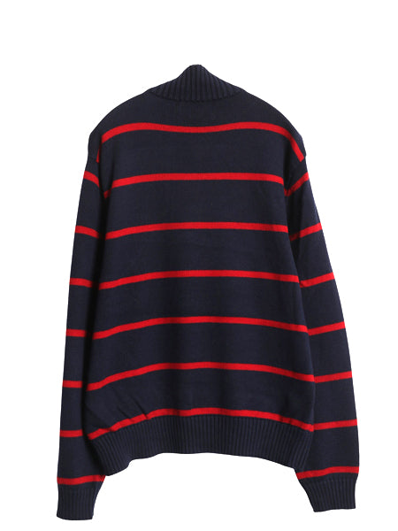 00s ポロ ラルフローレン コットン ニット セーター メンズ L オールド ハイネック ハーフジップ ボーダー ワンポイント リブ編み シンプル