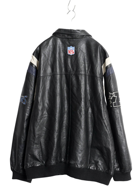 90s 00s NFL オフィシャル タイタンズ 本革 レザー スタジャン メンズ XL 程 オールド アメフト 革ジャン プーマ ジャケット ジャンパー 黒