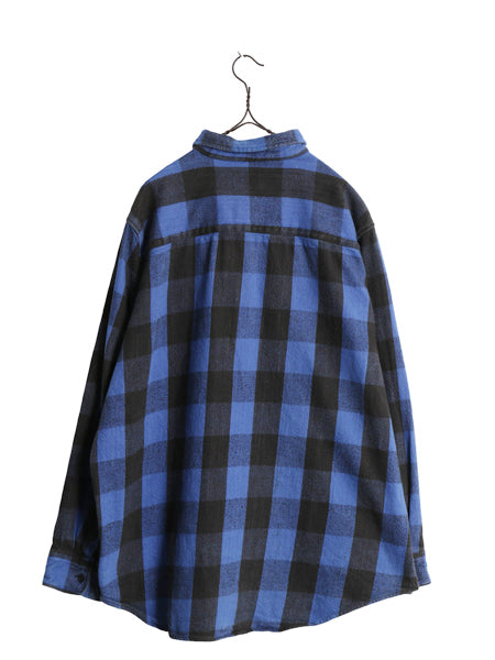 90s ★ ファイブブラザー チェック 長袖 ヘビー フランネル シャツ メンズ XL 古着 オールド ネルシャツ ネル ツートン 青 黒 大きいサイズ