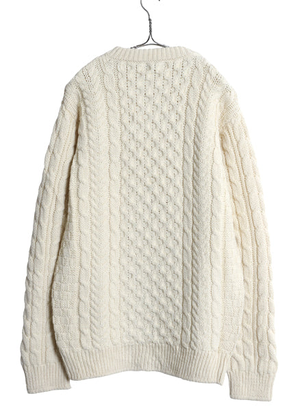 アイルランド製 エルエルビーン フィッシャーマン ウール ニット セーター メンズ М / オールド アラン ケーブル ローゲージ ナチュラル