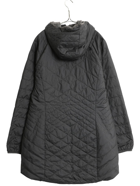 US企画 ノースフェイス リバーシブル ロング パーカー ジャケット レディース L 中綿 キルティング ナイロン パイル フリース フルジップ