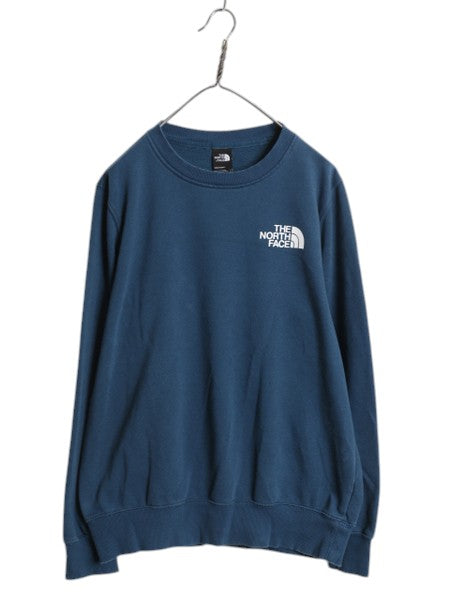 ノースフェイス 両面 プリント スウェット メンズ М / 古着 アウトドア トレーナー クルーネック 裏起毛 ボックスロゴ バックプリント 青