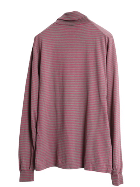 90s USA製 ランズエンド タートルネック ボーダー 長袖 Tシャツ メンズ S / オールド ロンT 薄手 ストレッチ コットン スムース カットソー