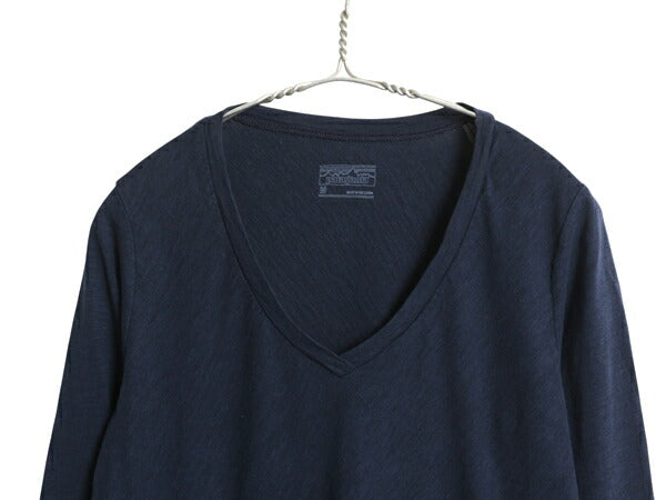 パタゴニア Vネック 無地 長袖 Tシャツ レディース М 16年製 アウトドア インナー アンダーシャツ カットソー ロンT シンプル スラブ織り
