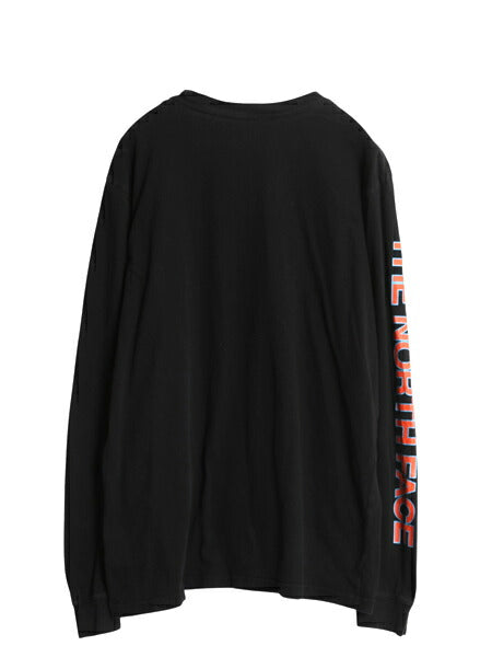 ノースフェイス プリント 長袖 Tシャツ メンズ L アウトドア ロンT ロングスリーブ カットソー 袖プリント ワンポイント シンプル ブラック