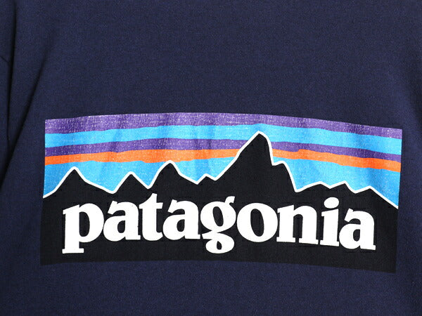パタゴニア 両面 プリント 長袖 Tシャツ メンズ M 18年製 アウトドア ロンT ロングスリーブ P6 バックプリント ボックスロゴ カットソー 紺