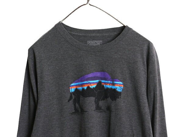 パタゴニア プリント 長袖 Tシャツ メンズ М 古着 17年製 アウトドア ロンT ロングスリーブ フィッツロイ バイソン イラスト グラフィック