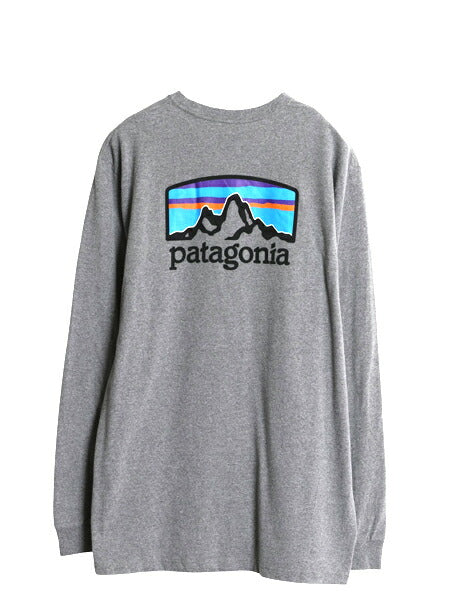 パタゴニア 両面 プリント 長袖 Tシャツ メンズ L 古着 アウトドア ロンT ロングスリーブ グラフィック アート イラスト カットソー グレー