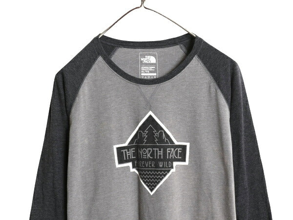 ノースフェイス ロゴ プリント ベースボール Tシャツ レディース XL / アウトドア 7分丈 ラグラン ロンT ロゴT 長袖Tシャツ 前V ツートン
