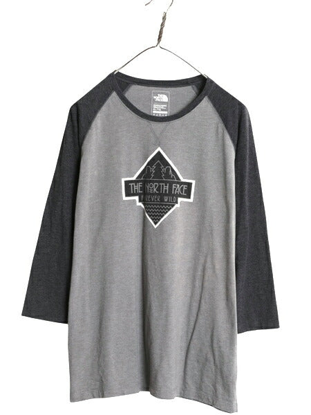 ノースフェイス ロゴ プリント ベースボール Tシャツ レディース XL / アウトドア 7分丈 ラグラン ロンT ロゴT 長袖Tシャツ 前V ツートン