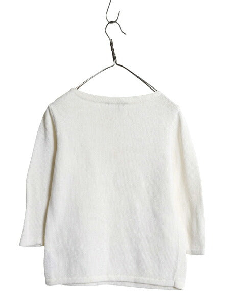 90s ローレン ラルフローレン ボートネック コットン ニット セーター レディース S 古着 オールド ポロ 7分袖 カットソー 無地 シンプル