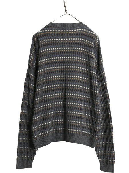 90s USA製 セントジョンズベイ デザイン ニット セーター メンズ XL オールド コットン アクリル 3D 立体編み 総柄 3Dニット 大きいサイズ