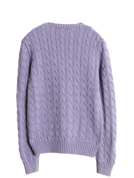 ラルフローレン コットン ケーブル ニットセーター レディース L ポロ 長袖ニット ワンポイント クルーネック シンプル きれいめ パープル