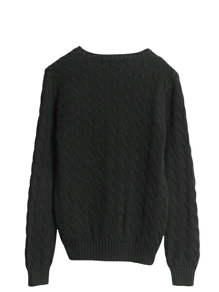 ラルフローレン コットン ケーブル ニット セーター レディース L / ポロ スポーツ 長袖ニット Vネック ワンポイント シンプル きれいめ 黒