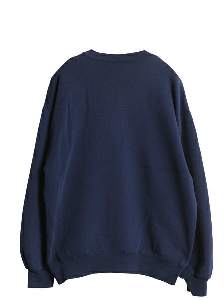 90s USA製 ラッセル 無地 スウェット メンズ レディース L 古着 オールド トレーナー 前V 裏起毛 ワンポイント ブランク シンプル ネイビー