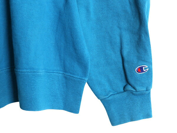 90s チャンピオン 無地 スウェット XL 小さめ メンズ L 程 古着 オールド トレーナー 前V 裏起毛 ワンポイント ブランク ヘビーウェイト 青
