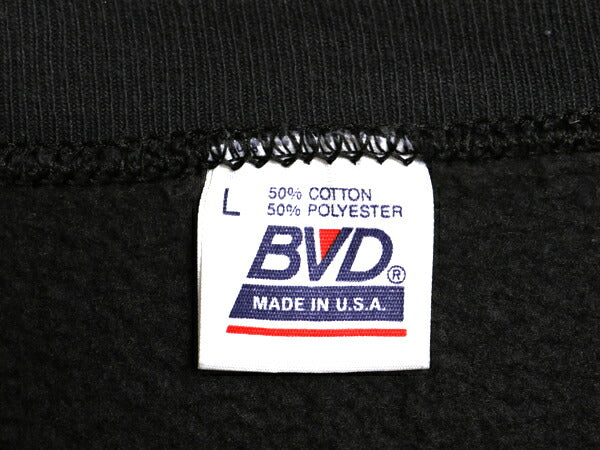 90s USA製 BVD 無地 スウェット メンズ レディース L 古着 オールド トレーナー 裏起毛 シンプル ブランク ゆったり ブラック トップス 黒