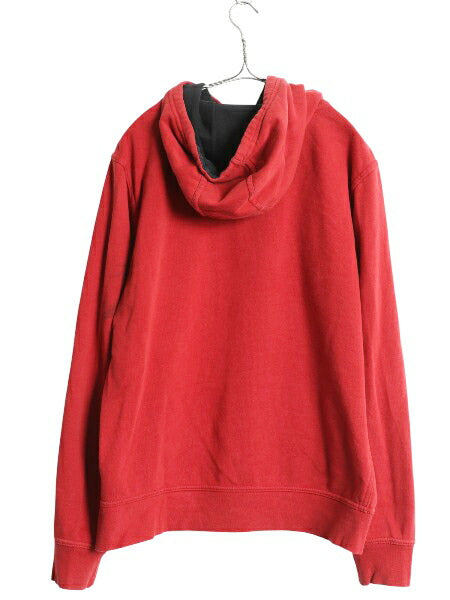 ノースフェイス プリント スウェット フード パーカー メンズ M トレーナー プルオーバー 裏起毛 アウトドア グラフィック ツートン 赤 黒