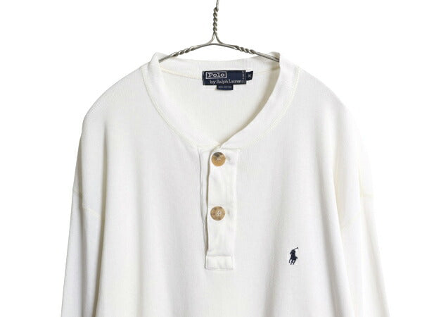 90s ポロ ラルフローレン ヘンリーネック 長袖 Tシャツ メンズ XL 古着 オールド ロンT リブ編み アンダーシャツ カットソー 大きいサイズ