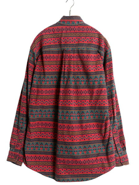 90s USA製 ウールリッチ ネイティブ 総柄 プリント フランネル シャツ メンズ L オールド ボタンダウン 長袖シャツ ネルシャツ シャモア BD
