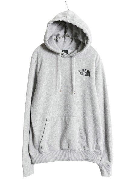 ノースフェイス 両面 プリント スウェット フード パーカー メンズ S 古着 プルオーバー トレーナー 裏起毛 グラフィック ボックスロゴ 灰