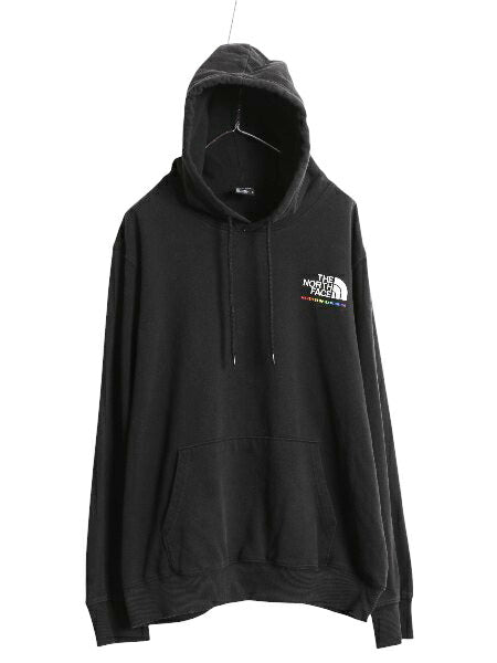 ノースフェイス 両面 プリント スウェット フード パーカー メンズ XL 古着 グラフィック プルオーバー トレーナー 裏起毛 大きいサイズ 黒