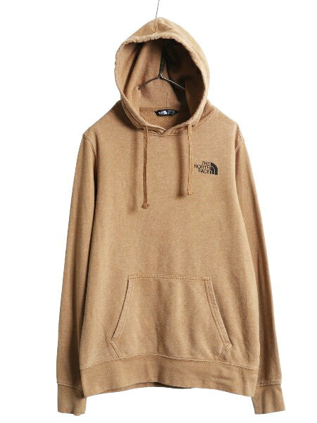 ノースフェイス 両面 プリント スウェット フード パーカー メンズ M / 古着 プルオーバー トレーナー アウトドア 裏起毛 ボックスロゴ 茶