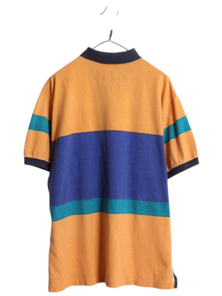 90s USA製 チャップス ラルフローレン ボーダー 鹿の子 半袖 ポロシャツ メンズ L / 古着 オールド ポロ 半袖シャツ ラガーシャツ タイプ
