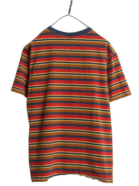 ノースフェイス ボーダー 半袖 Tシャツ メンズ M 古着 アウトドア ヘビーウェイト コットン ワンポイント カットソー マルチカラー 茶タグ