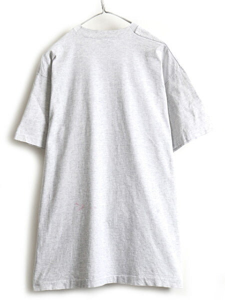 90s ■ ディズニー オフィシャル ミッキー オーバー プリント 半袖 Tシャツ ( メンズ レディース XL 程) 古着 90年代 キャラクター 杢灰